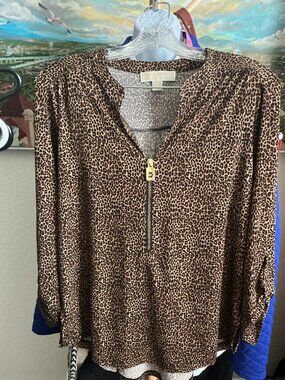 Michael Michael Kors Leopard Print Zip-Front Blouse